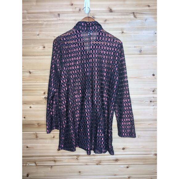 Damee Jacket Womens Medium Pink Black Open Knit Lightweight Career - Picture 4 of 9